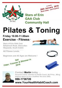 Glencullen GAA Star of Erin - The Dublin Mountain Community Centre - Pilates Toning Weight-Loss Fitness classes 2018 February in South Dublin D18